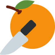 a knife emoji pointing down and left, over top of an orange (tangerine) emoji.